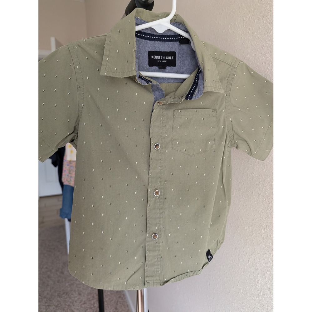 Kenneth Cole New York Toddler Boys Sage Green Button Down Shirt 3T Cotton Print